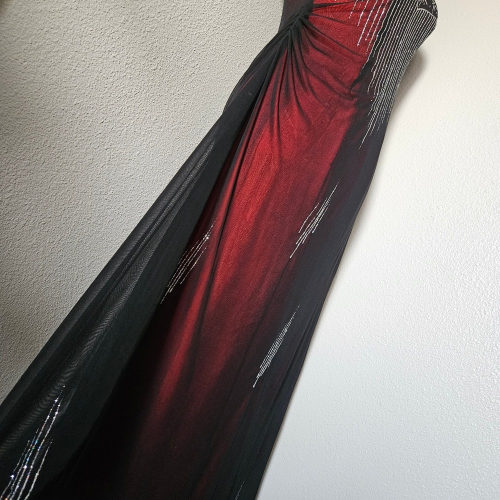 Vintage Red Silk Black Mesh Overlay Glitter Starburst Cocktail Dress - Picture 5 of 9
